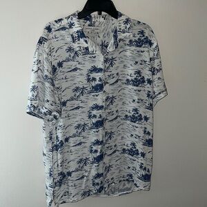 Nickel & Iron Hawaiian shirt sleeves buttoned down‎ men’s white blue shirt Sz L